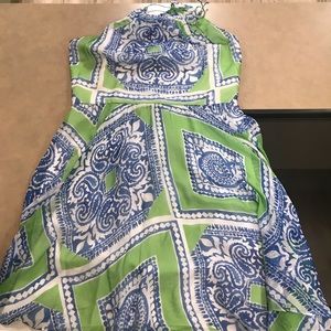 Silk Scarf Print Halter Dress